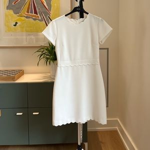 Club Monaco Avaline white crepe mini dress with scallop detail